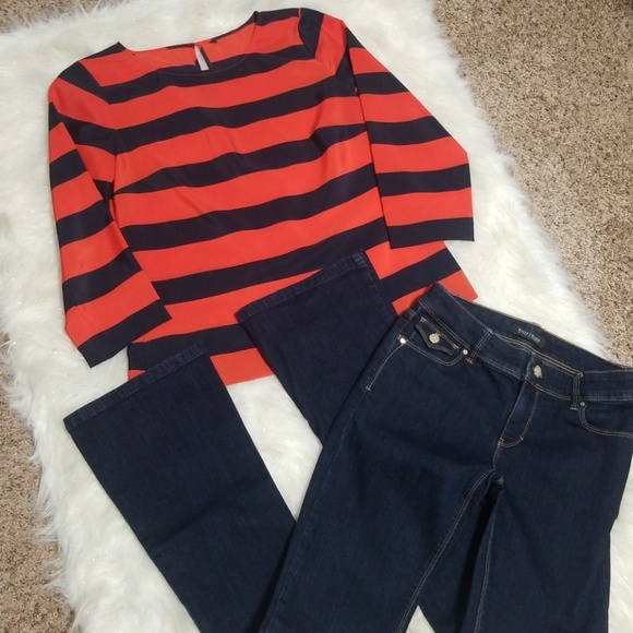 J. Crew Tops - J. CREW Red Navy Stripe Blouse S